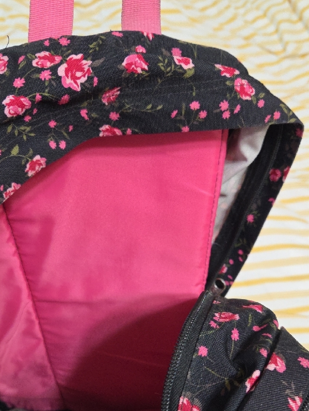 Jansport Black Backpack with Pink Floral Print - Picture 5 of 10